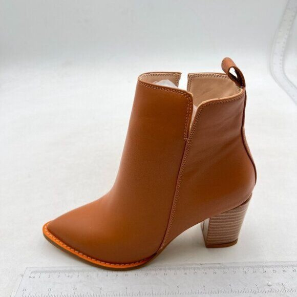 Women's Heeled Ankle Boots Pointed Toe Chunky Block Heel Short Booties Brown - Picture 1 of 7